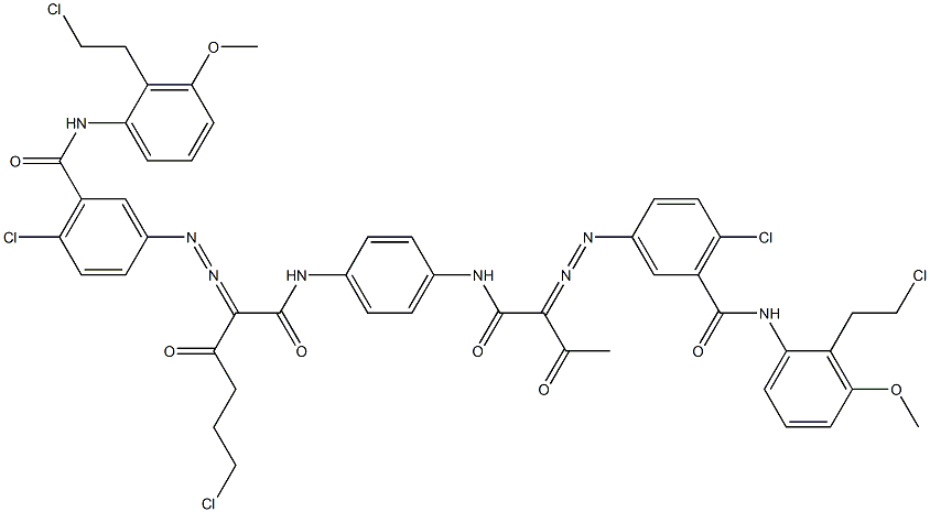 3,3'-[2-(2-Chloroethyl)-1,4-phenylenebis[iminocarbonyl(acetylmethylene)azo]]bis[N-[2-(2-chloroethyl)-3-methoxyphenyl]-6-chlorobenzamide] 구조식 이미지