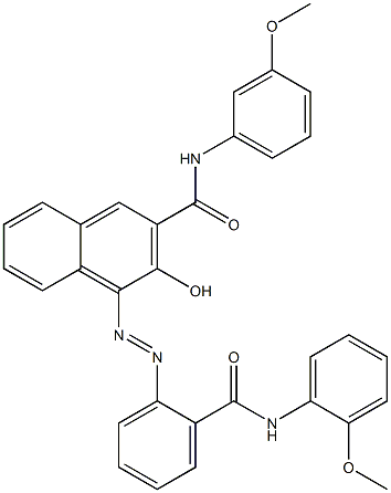 4-[[2-[[(2-Methoxyphenyl)amino]carbonyl]phenyl]azo]-3-hydroxy-N-(3-methoxyphenyl)-2-naphthalenecarboxamide 구조식 이미지