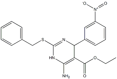 6-Amino-1,4-dihydro-2-benzylthio-4-(3-nitrophenyl)pyrimidine-5-carboxylic acid ethyl ester 구조식 이미지