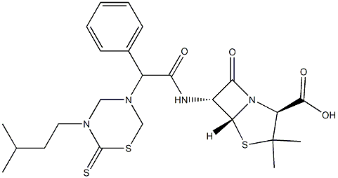 6-[2-Phenyl-2-[(3-isopentyl-2-thioxo-3,4,5,6-tetrahydro-2H-1,3,5-thiadiazin)-5-yl]acetylamino]penicillanic acid 구조식 이미지