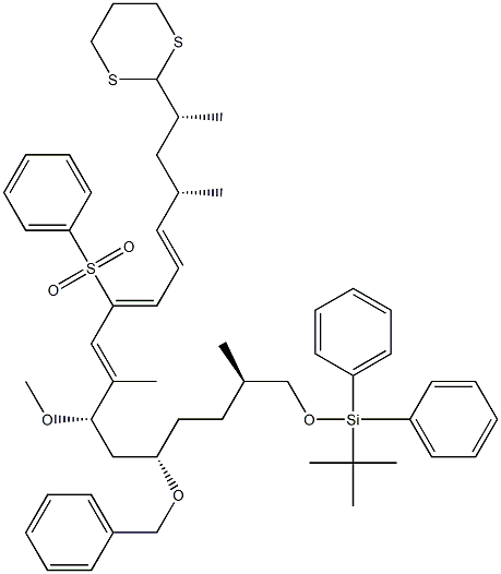 (1R,3S,4E,6Z,8E,10S,12S,15R)-16-(tert-Butyldiphenylsilyloxy)-1,3,9,15-tetramethyl-10-methoxy-12-(benzyloxy)-7-(phenylsulfonyl)-1-(1,3-dithian-2-yl)-4,6,8-hexadecatriene 구조식 이미지