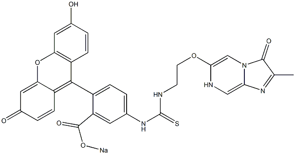 2-Methyl-6-[2-[3-[3-sodiooxycarbonyl-4-(6-hydroxy-3-oxo-3H-xanthen-9-yl)phenyl]thioureido]ethoxy]-3,7-dihydroimidazo[1,2-a]pyrazin-3-one Structure