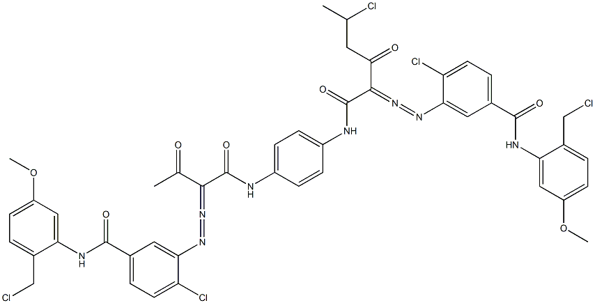 3,3'-[2-(1-Chloroethyl)-1,4-phenylenebis[iminocarbonyl(acetylmethylene)azo]]bis[N-[2-(chloromethyl)-5-methoxyphenyl]-4-chlorobenzamide] 구조식 이미지