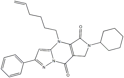 6-Cyclohexyl-6,7-dihydro-4-(5-hexenyl)-2-phenyl-4H-1,4,6,8a-tetraaza-s-indacene-5,8-dione Structure