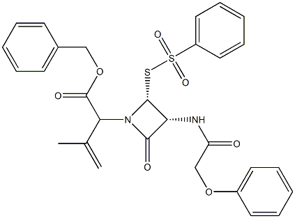 3-Methyl-2-[(3R,4R)-2-oxo-3-[(phenoxyacetyl)amino]-4-[(phenylsulfonyl)thio]azetidin-1-yl]-3-butenoic acid benzyl ester 구조식 이미지