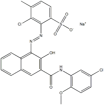 3-Chloro-4-methyl-2-[[3-[[(3-chloro-6-methoxyphenyl)amino]carbonyl]-2-hydroxy-1-naphtyl]azo]benzenesulfonic acid sodium salt 구조식 이미지