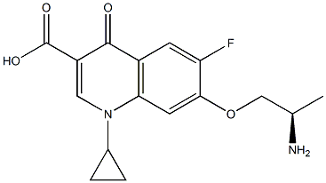 7-[(R)-2-Aminopropoxy]-1-cyclopropyl-6-fluoro-1,4-dihydro-4-oxoquinoline-3-carboxylic acid 구조식 이미지