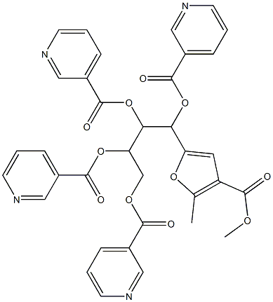 2-Methyl-5-[1,2,3,4-tetrakis(3-pyridylcarbonyloxy)butyl]-3-furancarboxylic acid methyl ester 구조식 이미지