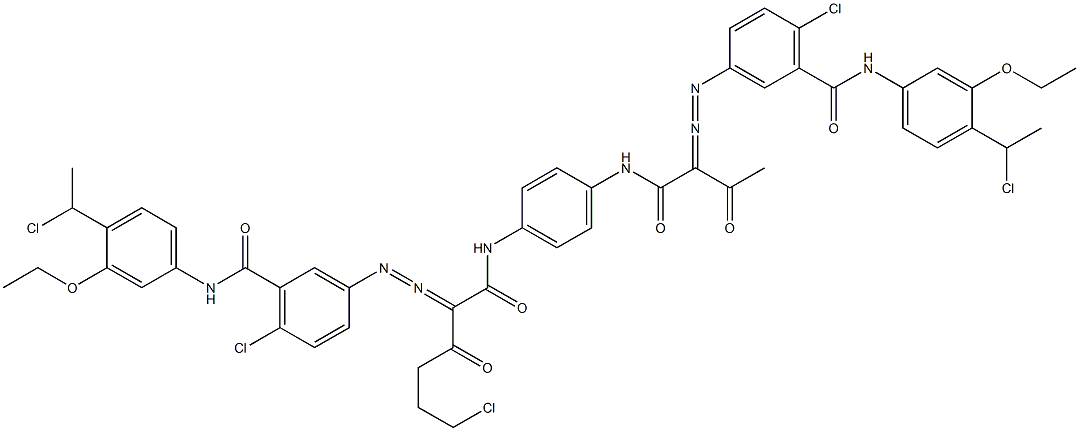 3,3'-[2-(2-Chloroethyl)-1,4-phenylenebis[iminocarbonyl(acetylmethylene)azo]]bis[N-[4-(1-chloroethyl)-3-ethoxyphenyl]-6-chlorobenzamide] 구조식 이미지