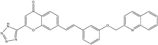 7-[(E)-2-[3-[(2-Quinolinyl)methoxy]phenyl]ethenyl]-2-(1H-tetrazol-5-yl)-4H-1-benzopyran-4-one 구조식 이미지