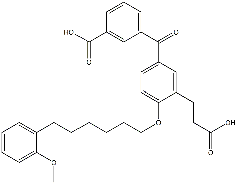5-(3-Carboxybenzoyl)-2-[6-(2-methoxyphenyl)hexyloxy]benzenepropanoic acid 구조식 이미지