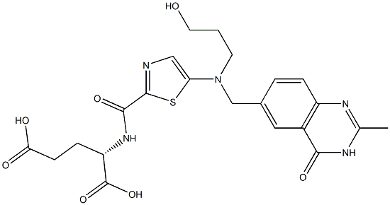 (2S)-2-[5-[N-(3-Hydroxypropyl)-N-[[(3,4-dihydro-2-methyl-4-oxoquinazolin)-6-yl]methyl]amino]-2-thiazolylcarbonylamino]glutaric acid 구조식 이미지