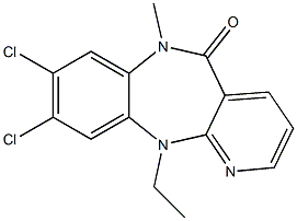 6,11-Dihydro-8,9-dichloro-11-ethyl-6-methyl-5H-pyrido[2,3-b][1,5]benzodiazepin-5-one 구조식 이미지