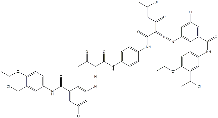 3,3'-[2-(1-Chloroethyl)-1,4-phenylenebis[iminocarbonyl(acetylmethylene)azo]]bis[N-[3-(1-chloroethyl)-4-ethoxyphenyl]-5-chlorobenzamide] Structure