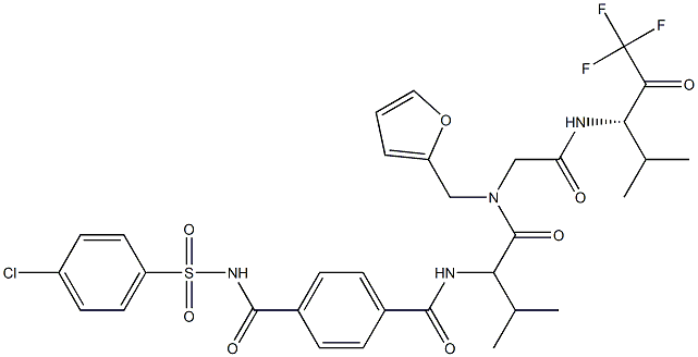 N-[(1S)-1-[[[2-Furanylmethyl][[[1-(trifluoroacetyl)-2-methylpropyl]carbamoyl]methyl]amino]carbonyl]-2-methylpropyl]-N'-[(4-chlorophenyl)sulfonyl]terephthalamide 구조식 이미지