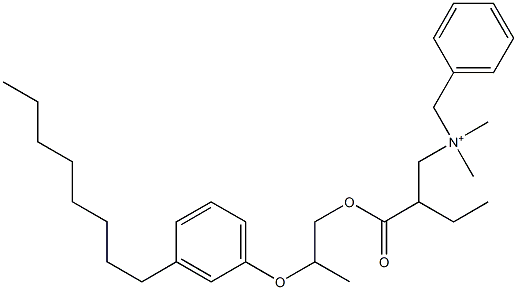 N,N-Dimethyl-N-benzyl-N-[2-[[2-(3-octylphenyloxy)propyl]oxycarbonyl]butyl]aminium 구조식 이미지