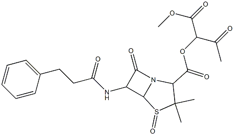 2-[1-Acetyl-2-methoxy-2-oxoethoxycarbonyl]-3,3-dimethyl-7-oxo-6-(3-phenylpropionylamino)-4-thia-1-azabicyclo[3.2.0]heptane4-oxide Structure