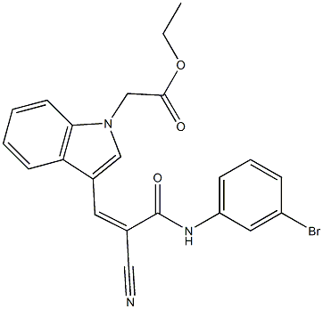 {3-[(Z)-2-(3-Bromo-phenylcarbamoyl)-2-cyano-vinyl]-indol-1-yl}-acetic acid ethyl ester 구조식 이미지