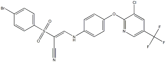 2-((4-Bromophenyl)sulfonyl)-3-((4-(3-chloro-5-(trifluoromethyl)(2-pyridyloxy))phenyl)amino)prop-2-enenitrile 구조식 이미지