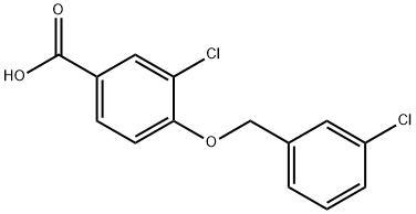3-chloro-4-[(3-chlorophenyl)methoxy]benzoic acid 구조식 이미지