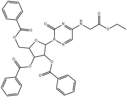 4-(benzoyloxy)-5-[(benzoyloxy)methyl]-2-(5-[(2-ethoxy-2-oxoethyl)amino]-3-oxo-1,2,4-triazin-2(3H)-yl)tetrahydro-3-furanyl benzoate Structure