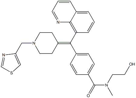 N-(2-hydroxyethyl)-N-methyl-4-[(quinolin-8-yl)({1-[(1,3-thiazol-4-yl)methyl]piperidin-4-ylidene})methyl]benzamide Structure