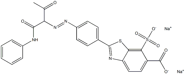 6-Benzothiazolecarboxylic acid, 2-[4-[[2-oxo-1-[(phenylamino)carbonyl]propyl]azo]phenyl]-7-sulfo-, disodium salt Structure