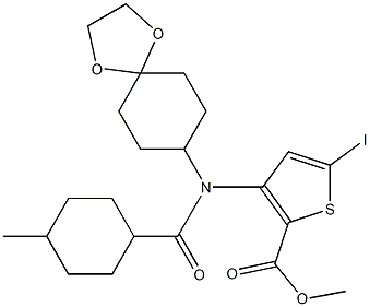 methyl 3-(N-{1,4-dioxaspiro[4.5]decan-8-yl}(1r,4r)-4-methylcyclohexaneamido)-5-iodothiophene-2-carboxylate Structure