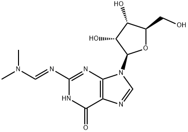 (E)-N-(9-((2R,3R,4S,5R)-3,4-dihydroxy-5-(hydroxymethyl)tetrahydrofuran-2-yl)-6-oxo-6,9-dihydro-1H-purin-2-yl)-N,N-dimethylformimidamide* 구조식 이미지