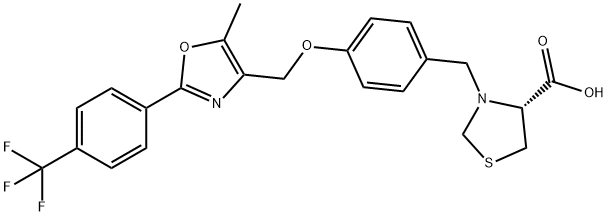 4-Thiazolidinecarboxylic acid, 3-[[4-[[5-methyl-2-[4-(trifluoromethyl)phenyl]-4-oxazolyl]methoxy]phenyl]methyl]-, (4R)- Structure