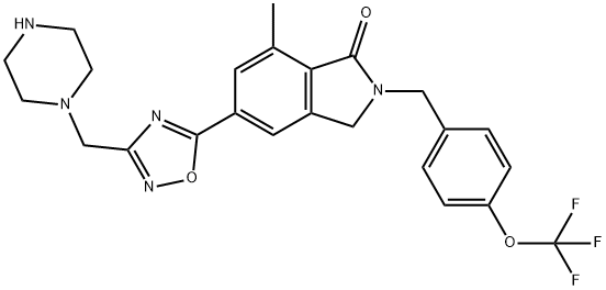 7-methyl-5-{3-[(piperazin-1-yl)methyl]-1,2,4-oxadiazol-5-yl}-2-{[4-(trifluoromethoxy)phenyl]methyl}-2,3-dihydro-1H-isoindol-1-one Structure