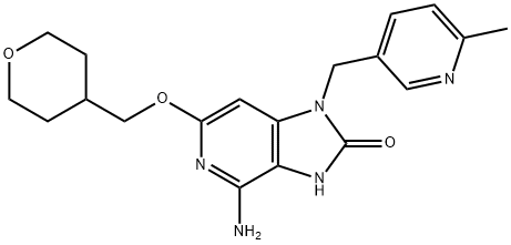 4-Amino-1,3-dihydro-1-[(6-methyl-3-pyridinyl) methyl]-6-[(tetrahydro-2H-pyran-4-yl)methoxy]-2H-imidazo[4,5-c]-pyridin-2-one 구조식 이미지