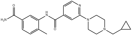 N-(5-carbamoyl-2-methylphenyl)-6-(4-(cyclopropylmethyl)piperazin-1-yl)nicotinamide 구조식 이미지