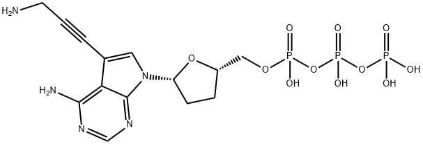 Triphosphoric acid, P-[[(2S,5R)-5-[4-amino-5-(3-amino-1-propyn-1-yl)-7H-pyrrolo[2,3-d]pyrimidin-7-yl]tetrahydro-2-furanyl]methyl] ester 구조식 이미지