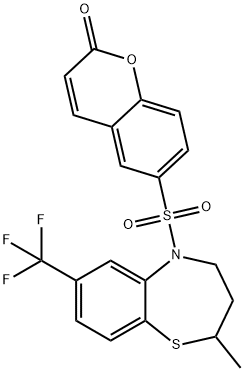 6-{[2-methyl-7-(trifluoromethyl)-2,3,4,5-tetrahydro-1,5-benzothiazepin-5-yl]sulfonyl}-2H-chromen-2-one 구조식 이미지