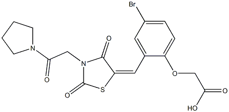 [4-bromo-2-({2,4-dioxo-3-[2-oxo-2-(1-pyrrolidinyl)ethyl]-1,3-thiazolidin-5-ylidene}methyl)phenoxy]acetic acid 구조식 이미지