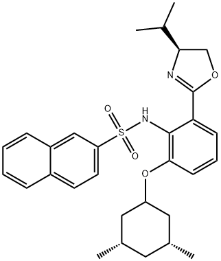 N-(2-(((1s,3R,5S)-3,5-dimethylcyclohexyl)oxy)-6-((S)-4-isopropyl-4,5-dihydrooxazol-2-yl)phenyl)naphthalene-2-sulfonamide Structure