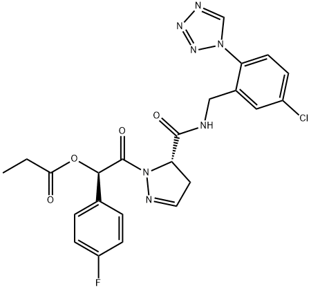 (1R)-2-[(5S)-5-({[5-chloro-2-(1H-1,2,3,4-tetrazol-1-yl)phenyl]methyl}carbamoyl)-4,5-dihydro-1H-pyrazol-1-yl]-1-(4-fluorophenyl)-2-oxoethyl propanoate Structure