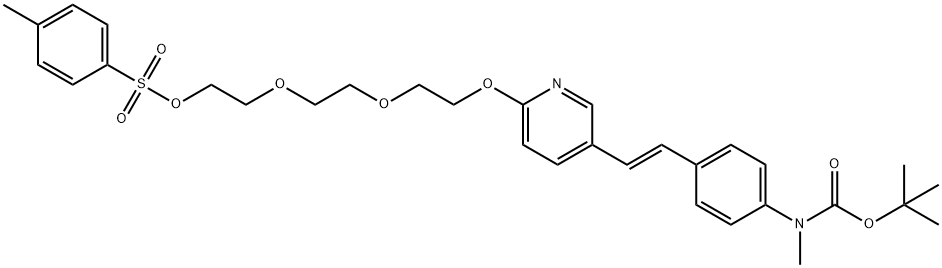 (E)-2-[2-[2-[5-[4-[tert-butoxycarbonyl[methyl]amino]styryl]pyridine-2-yloxy]ethoxy]ethoxy]ethyl 4-methylbenzenesulfonate 구조식 이미지