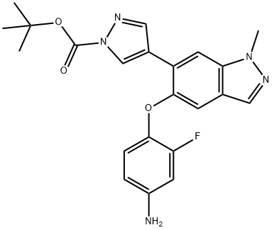 2-Methyl-2-propanyl 4-[5-(4-amino-2-fluorophenoxy)-1-methyl-1H-indazol-6-yl]-1H-pyrazole-1-carboxylate Structure