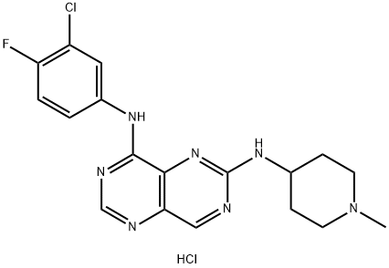 N8-(3-Chloro-4-fluorophenyl)-N2-(1-methyl-4-piperidinyl)-pyrimido[5,4-d]pyrimidine-2,8-diamine dihydrochloride Structure