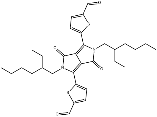 5,5'-(2,5-Bis(2-ethylhexyl)-3,6-dioxo-2,3,5,6-tetrahydropyrrolo[3,4-c]pyrrole-1,4-diyl)bis(thiophene-2-carbaldehyde) 구조식 이미지