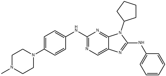 9H-Purine-2,8-diamine, 9-cyclopentyl-N2-[4-(4-methyl-1-piperazinyl)phenyl]-N8-phenyl- 구조식 이미지