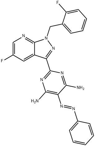 2-[5-fluoro-1-(2-fluorobenzyl)-1H-pyrazolo[3,4-b]pyridin-3-yl]-5-[(E)-phenyldiazenyl]pyrimidine-4,6-diamine Structure