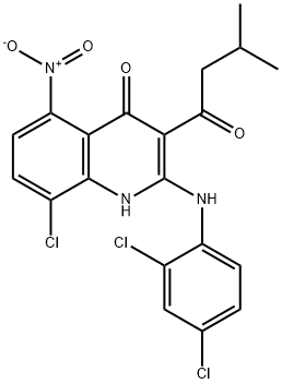 4(1H)-Quinolinone, 8-chloro-2-[(2,4-dichlorophenyl)amino]-3-(3-methyl-1-oxobutyl)-5-nitro- Structure