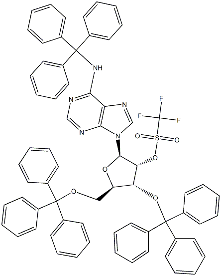 (2R,3R,4R,5R)-2-(6-(tritylamino)-9H-purin-9-yl)-4-(trityloxy)-5-(trityloxymethyl) tetrahydrofuran-3-yl trifluoromethanesulfonate Structure