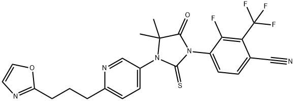 4-(4,4-dimethyl-3-(6-(3-(oxazol-2-yl)propyl)pyridin-3-yl)-5-oxo-2-thioxoimidazolidin-1-yl)-3-fluoro-2-(trifluoromethyl)benzonitrile Structure