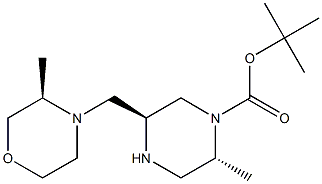 1-Piperazinecarboxylic acid, 2-methyl-5-[[(3R)-3-methyl-4-morpholinyl]methyl]-, 1,1-dimethylethyl ester, (2R,5S)- Structure