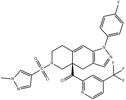 (R)-(1-(4-fluorophenyl)-6-((1-methyl-1H-pyrazol-4-yl)sulfonyl)-1,4,5,6,7,8-hexahydro-4aH-pyrazolo[3,4-g]isoquinolin-4a-yl)(4-(trifluoromethyl)pyridin-2-yl)methanone 구조식 이미지