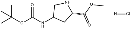 Proline, 4-[[(1,1-dimethylethoxy)carbonyl]amino]-, methyl ester, hydrochloride (1:1) Structure